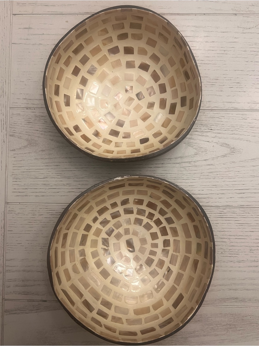 Set of 2 Mother of Pearl Mosaic Coconut Shell Bowls